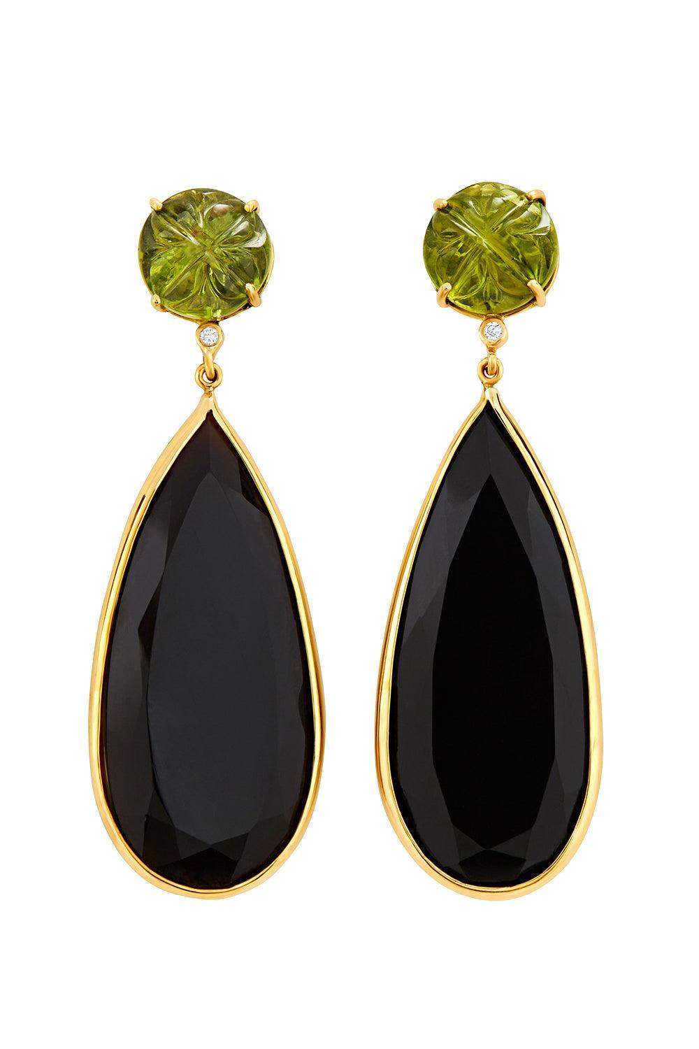 Peridot Quartz Diamond Boga Drop Earrings-YELLOW GOLD-JEWELRYFINE JEWELEARRING-GAYA JOYAS