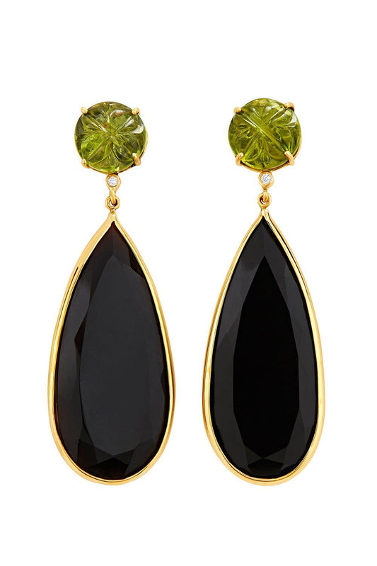 Peridot Quartz Diamond Boga Drop Earrings-YELLOW GOLD-JEWELRYFINE JEWELEARRING-GAYA JOYAS