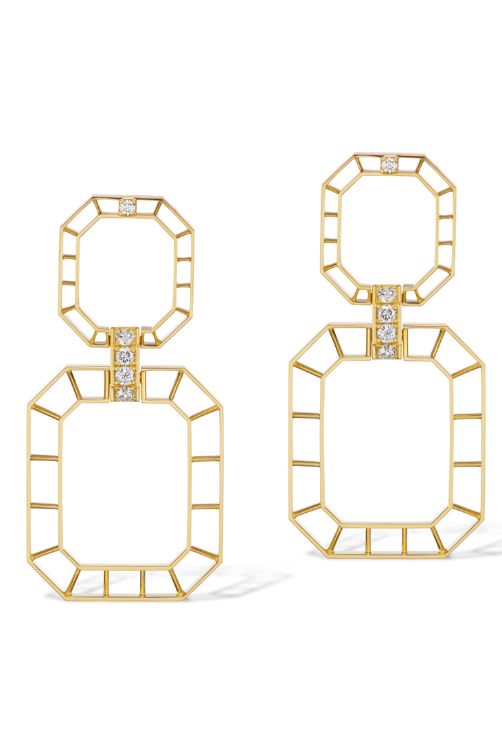 GEMELLA JEWELS-Diamond Skeleton Earrings-YELLOW GOLD