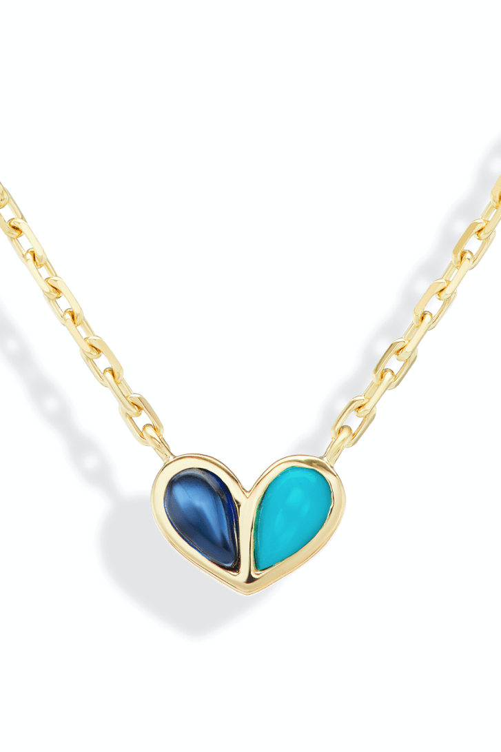 GEMELLA JEWELS-Blue Sapphire and Turquoise Sweetheart Necklace-YELLOW GOLD