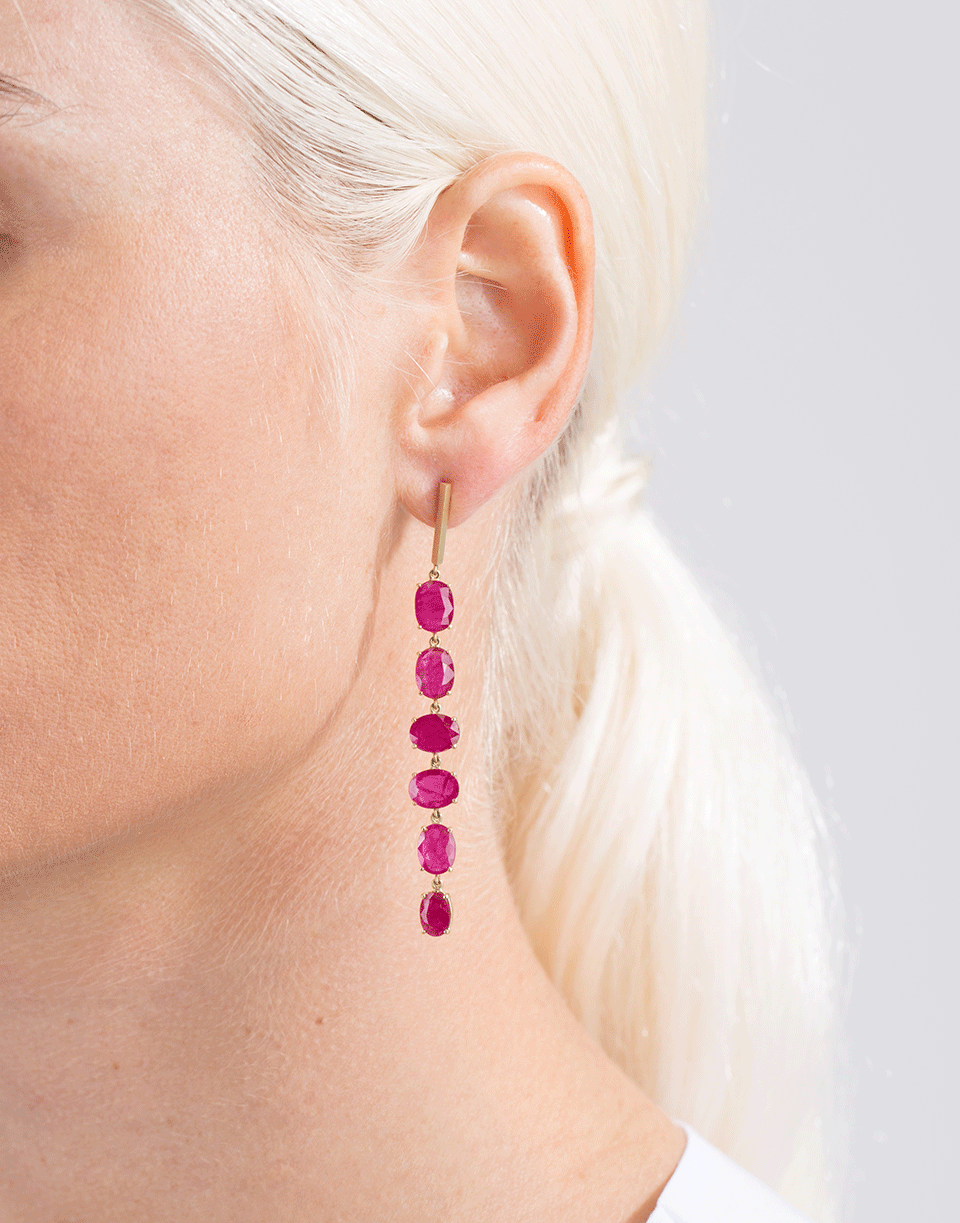 GEMFIELDS X MUSE-Long Ruby Drop Earrings-YELLOW GOLD