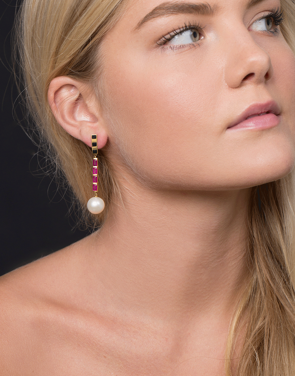 GEMFIELDS X MUSE-Ruby And Pearl Drop Earrings-YELLOW GOLD