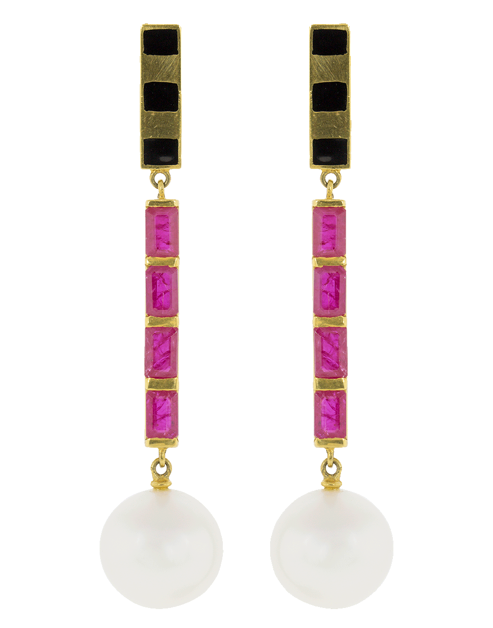 GEMFIELDS X MUSE-Ruby And Pearl Drop Earrings-YELLOW GOLD