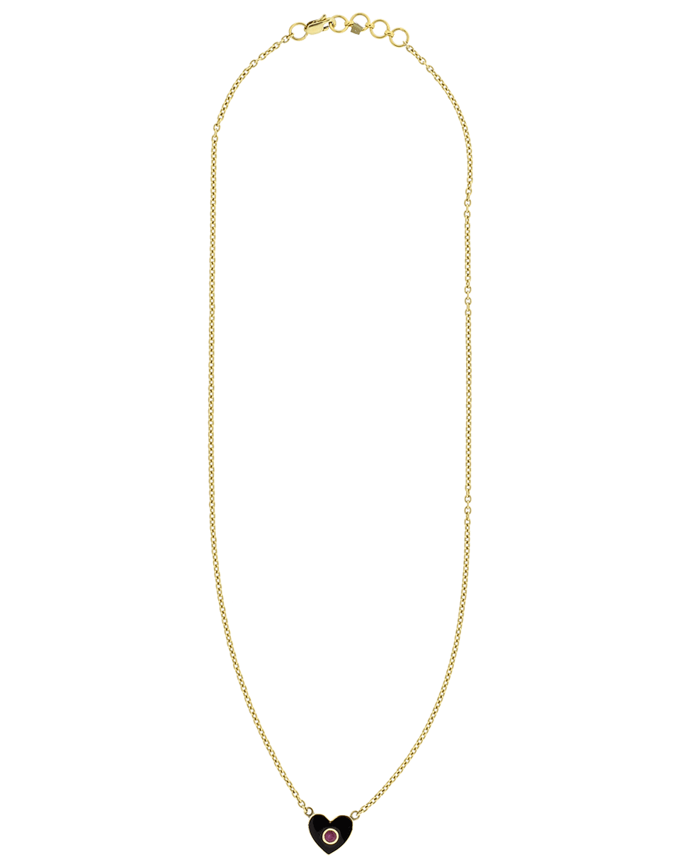 GEMFIELDS X MUSE-Holly Dyment Black Enamel Heart Necklace-YELLOW GOLD