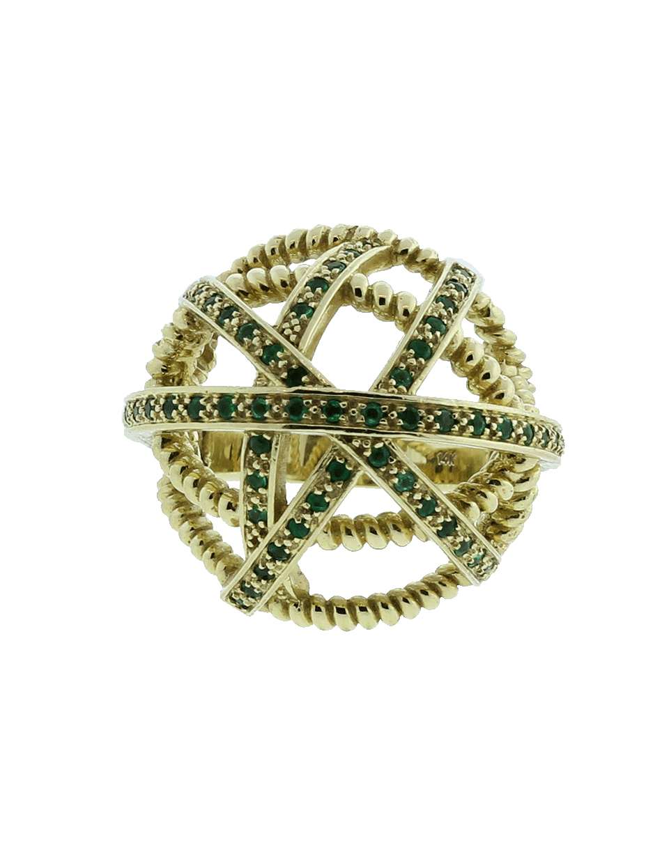 GEMFIELDS X MUSE-Ball Cage Ring With Emeralds-YELLOW GOLD