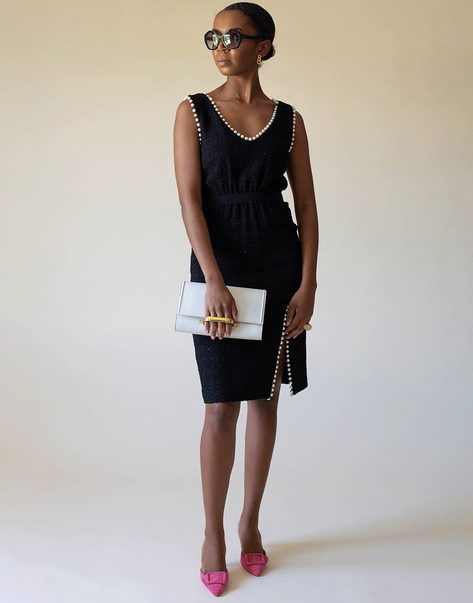 GIAMBATTISTA VALLI-Black Sleeveless Pearl Detail Tweed Dress-
