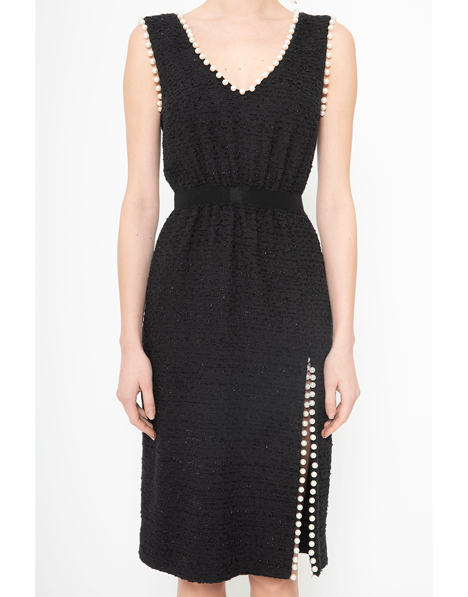 GIAMBATTISTA VALLI-Black Sleeveless Pearl Detail Tweed Dress-