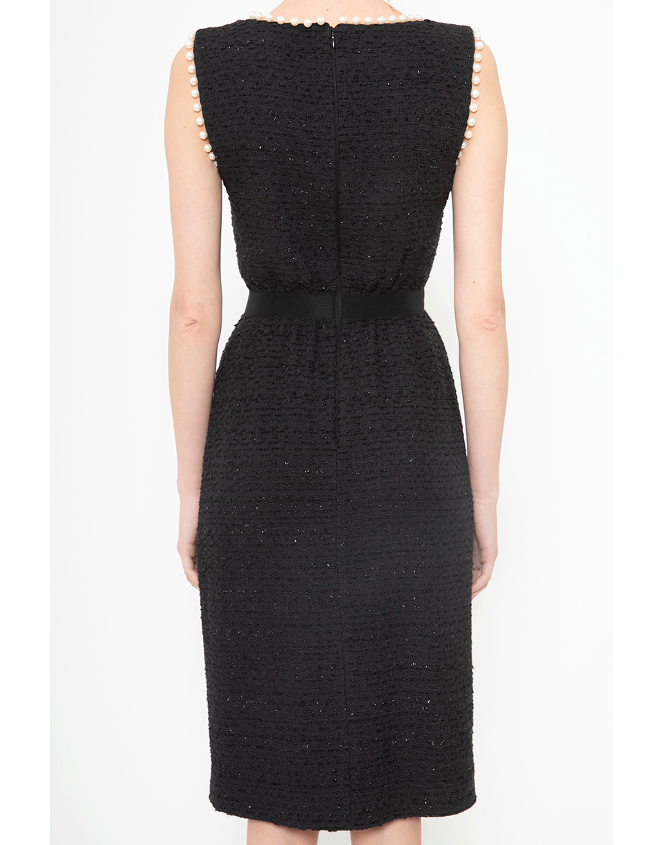 GIAMBATTISTA VALLI-Black Sleeveless Pearl Detail Tweed Dress-