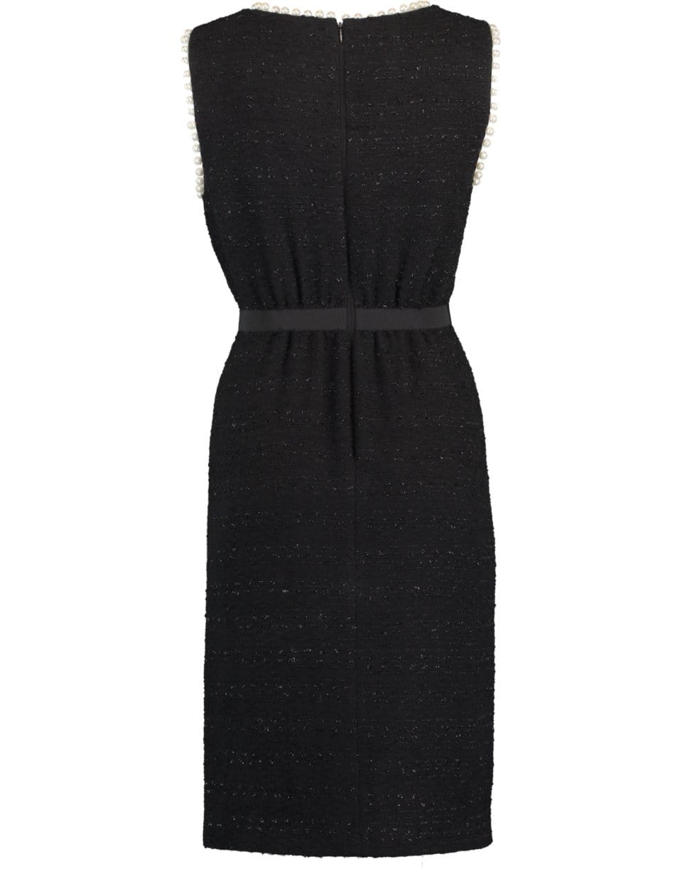GIAMBATTISTA VALLI-Black Sleeveless Pearl Detail Tweed Dress-