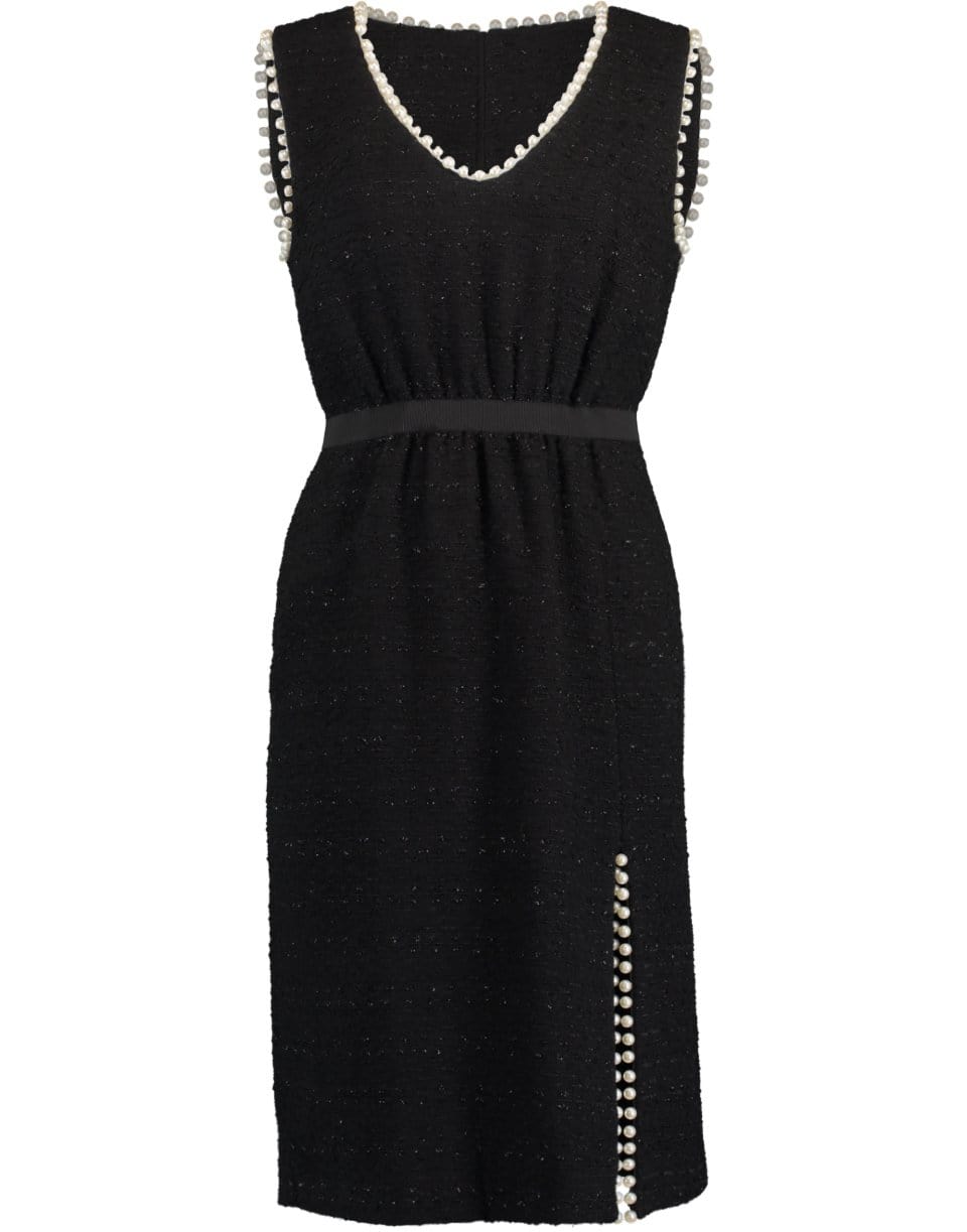 GIAMBATTISTA VALLI-Black Sleeveless Pearl Detail Tweed Dress-