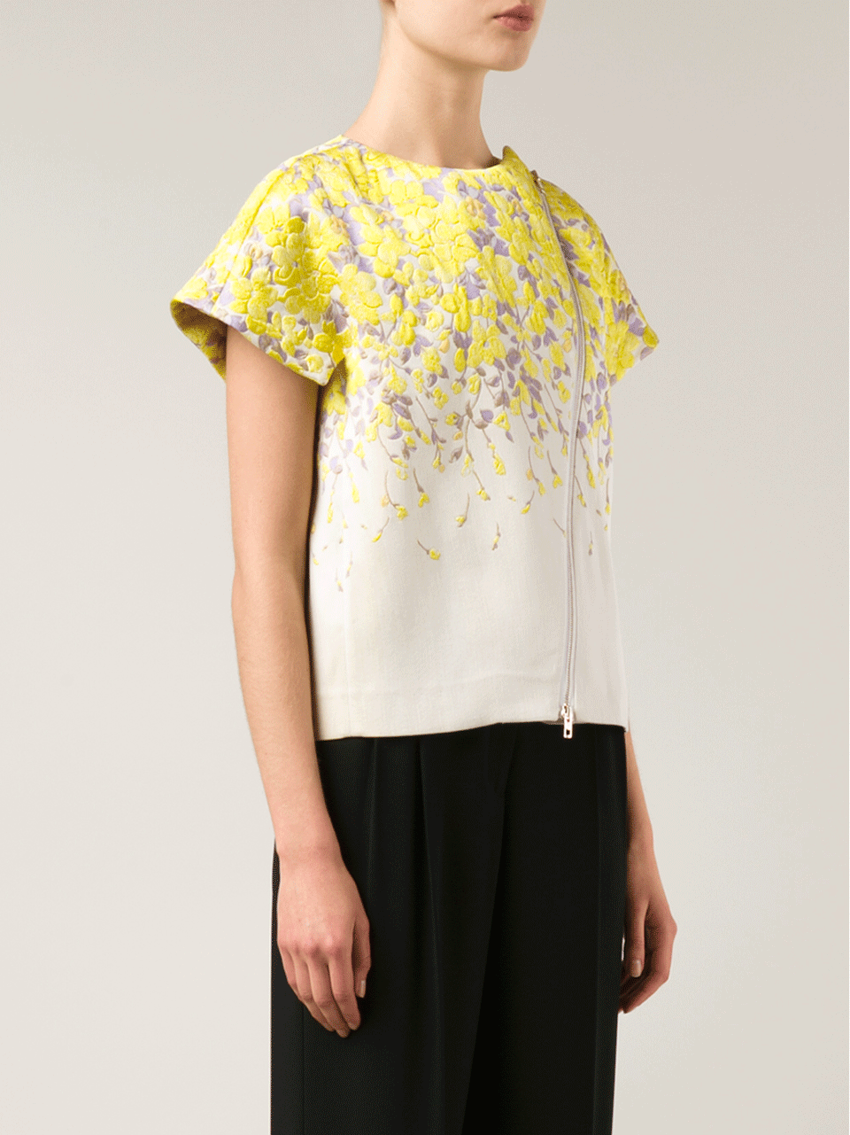 GIAMBATTISTA VALLI-Asymmetric Zip Jacquard Jacket-YLLW/LAV