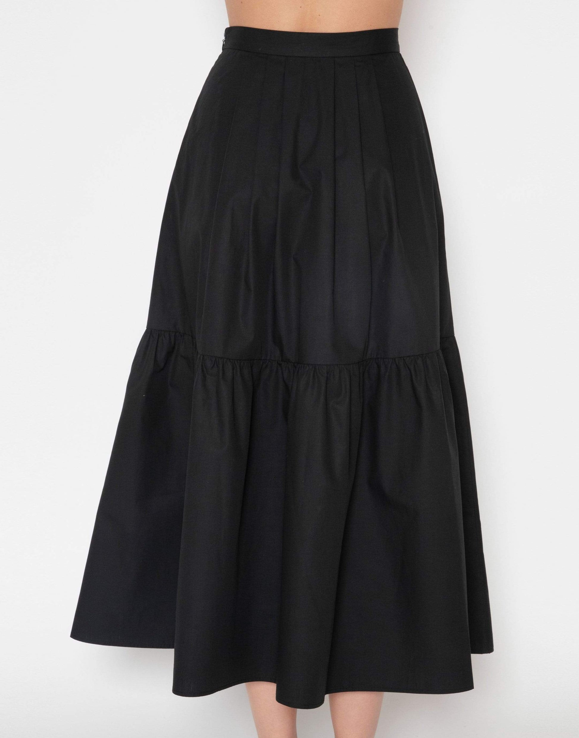 GIAMBATTISTA VALLI-Black Cotton Poplin Full Midi Skirt-