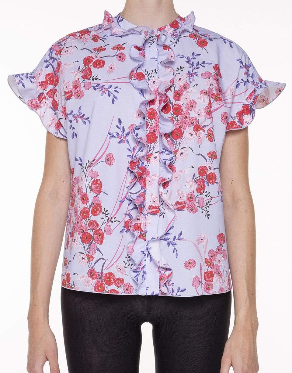 GIAMBATTISTA VALLI-Short Sleeve Ruffled Floral Blouse-