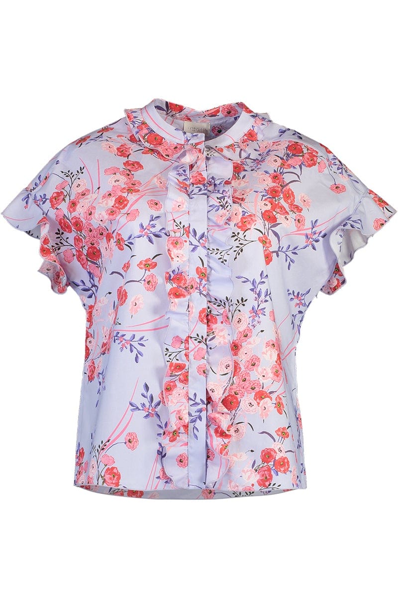GIAMBATTISTA VALLI-Short Sleeve Ruffled Floral Blouse-