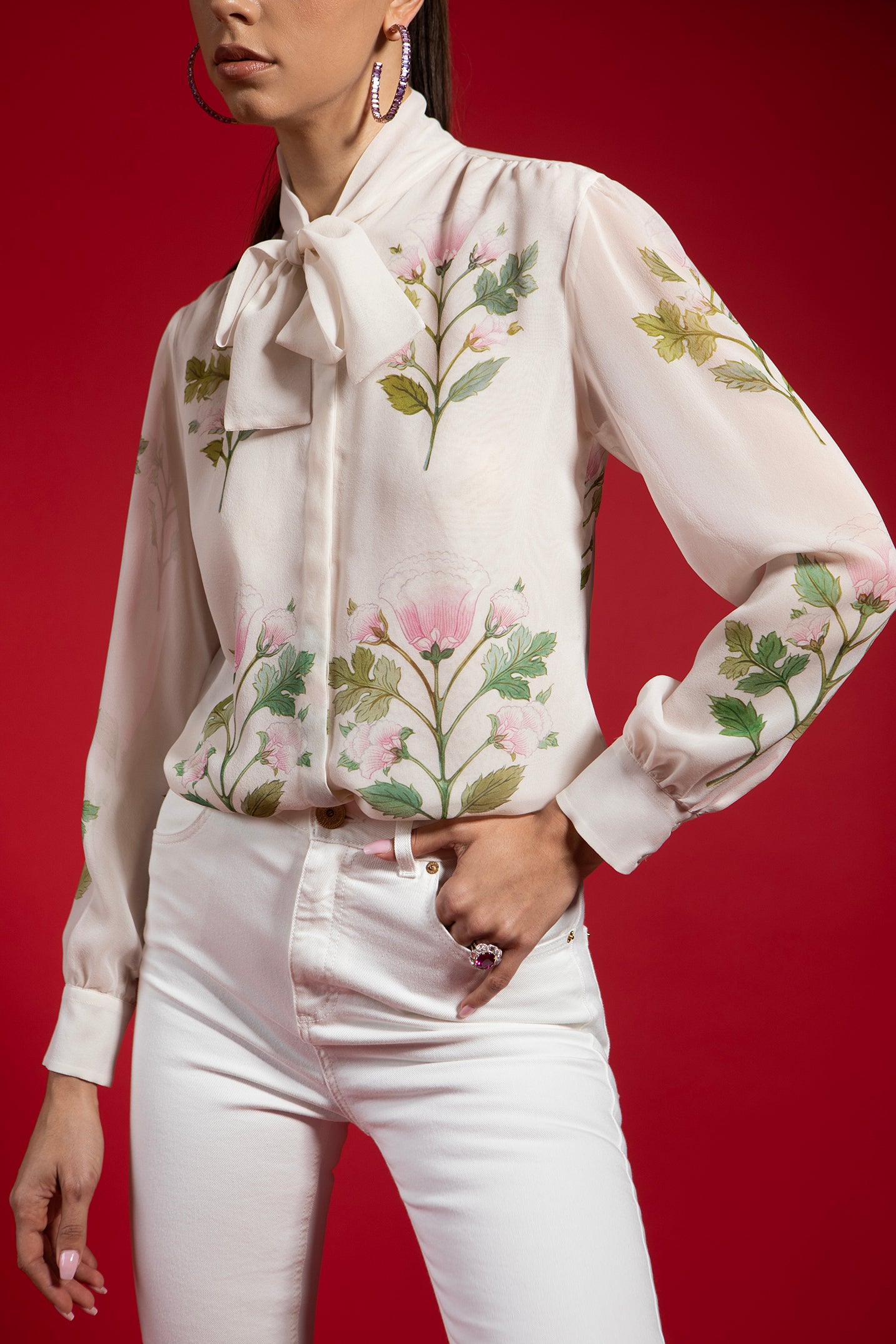 GIAMBATTISTA VALLI-Georgette Rose Bouquets Blouse-