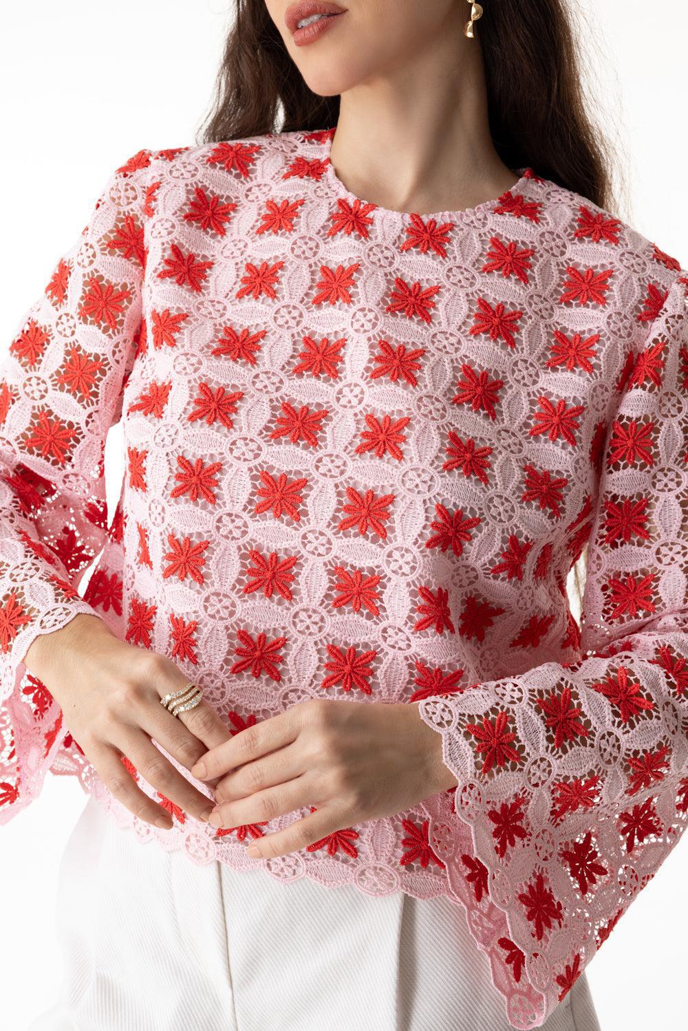 Macrame Blouse-ROSE/RED-40-CLOTHINGTOPBLOUSE-GIAMBATTISTA VALLI