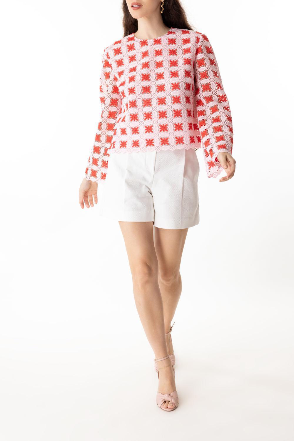Macrame Blouse-ROSE/RED-40-CLOTHINGTOPBLOUSE-GIAMBATTISTA VALLI