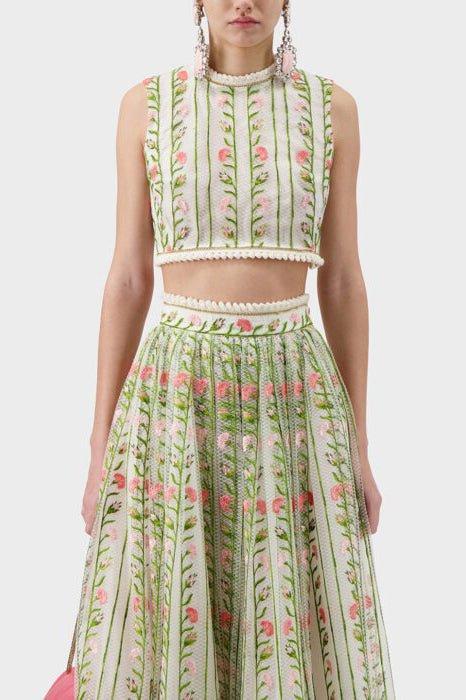 GIAMBATTISTA VALLI-Sleeveless Embroidered Crop Top-WHT/MULT