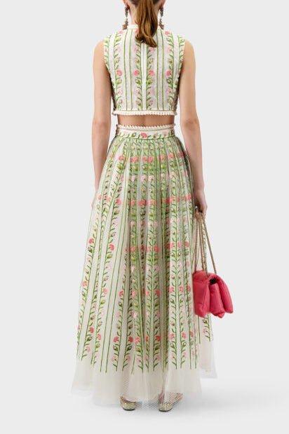 GIAMBATTISTA VALLI-Sleeveless Embroidered Crop Top-WHT/MULT