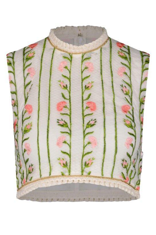 GIAMBATTISTA VALLI-Sleeveless Embroidered Crop Top-WHT/MULT