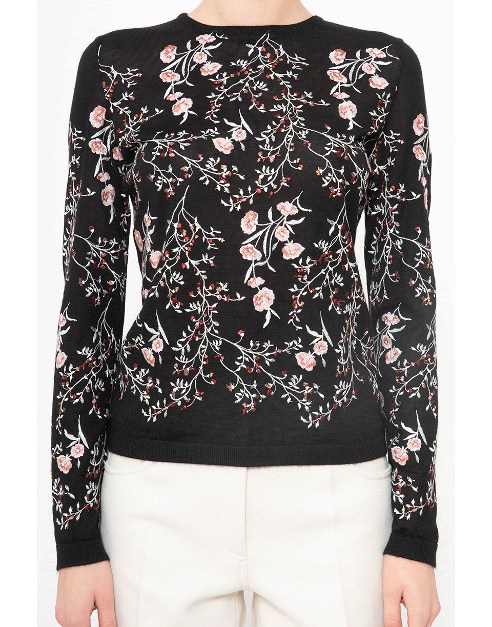 GIAMBATTISTA VALLI-Black Long Sleeve Embroidered Cashmere Sweater-