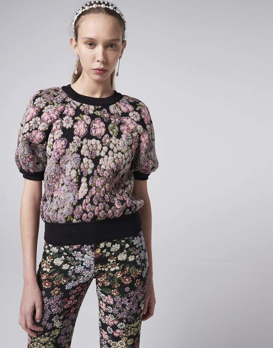 GIAMBATTISTA VALLI-Short Sleeve Flower Knit Top-