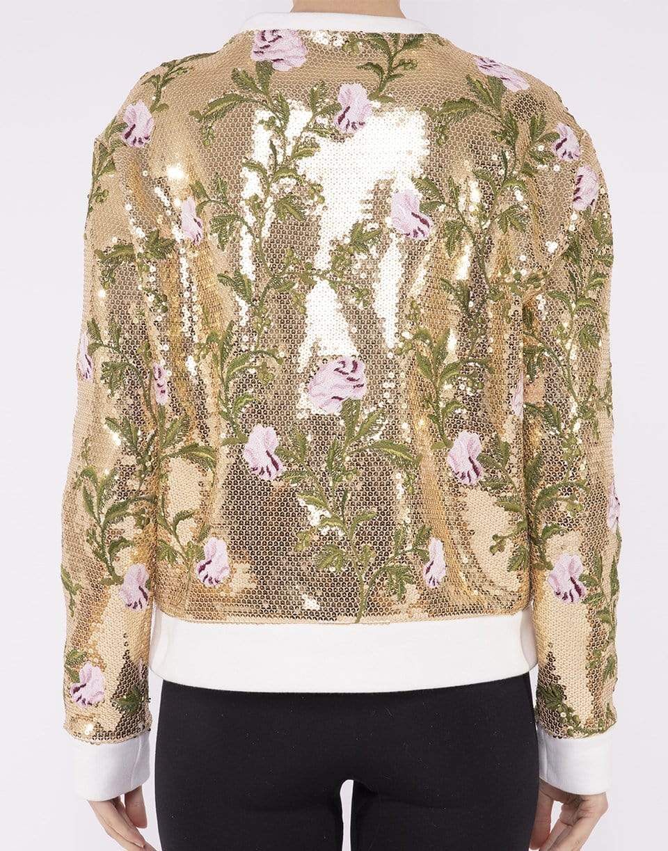 GIAMBATTISTA VALLI-Gold Sequin Crewneck Floral Sweatshirt-GLD/MULT