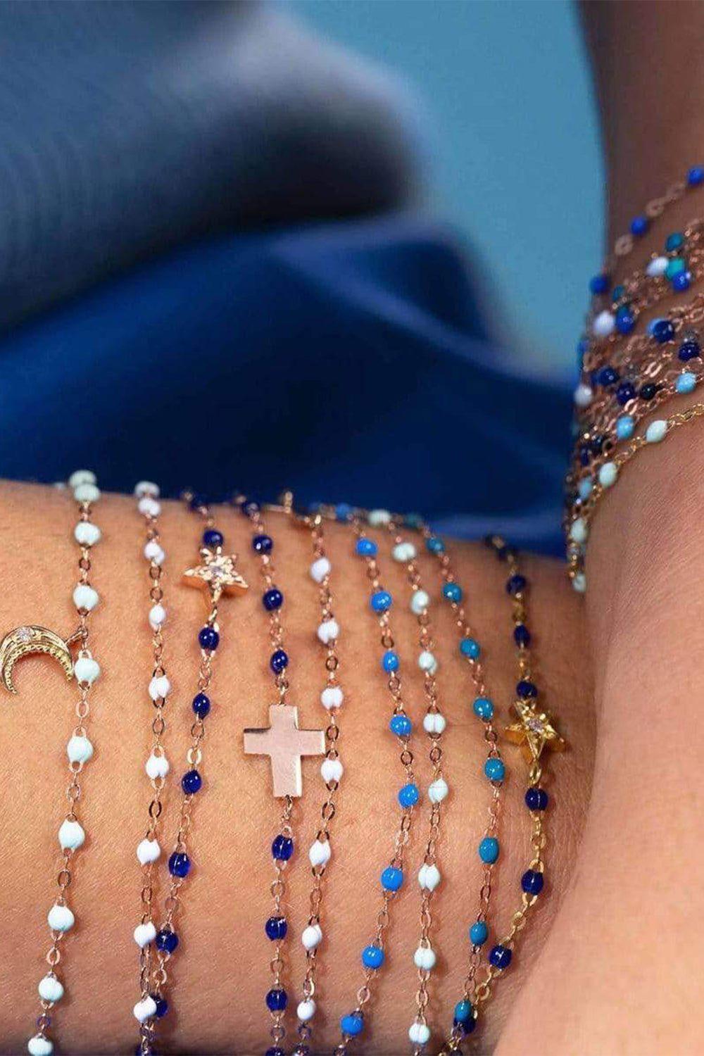 GIGI CLOZEAU-Cross Charm Classic Gigi Bracelet - 6.7in - Lagoon-LAGOON