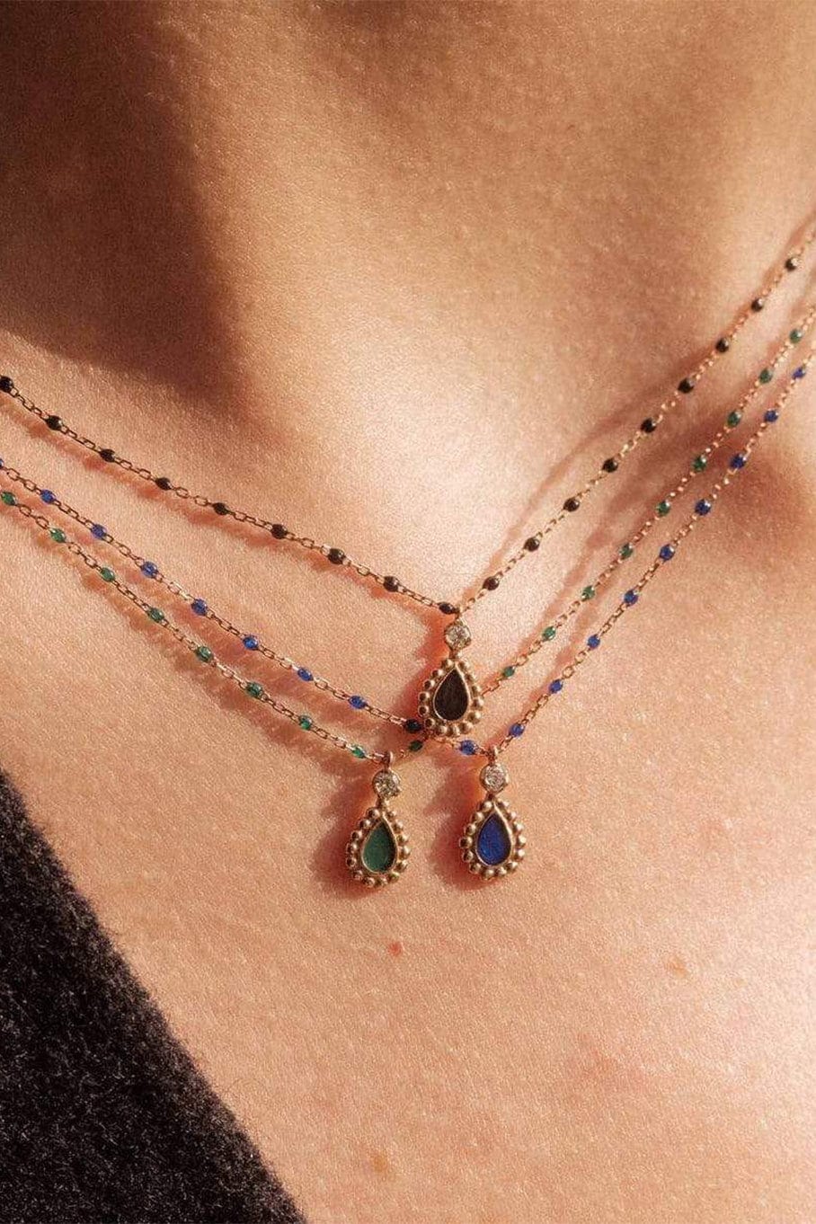 GIGI CLOZEAU-Mini Lucky Cashmere Necklace - 16.5in - Black-BLACK