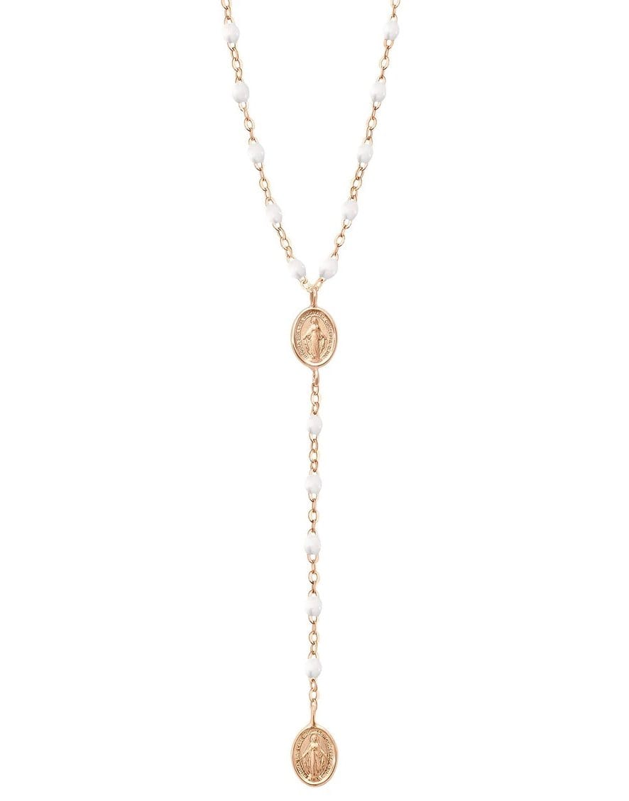 GIGI CLOZEAU-Madone Charm Classic Rosary Necklace - 16.5in - White-