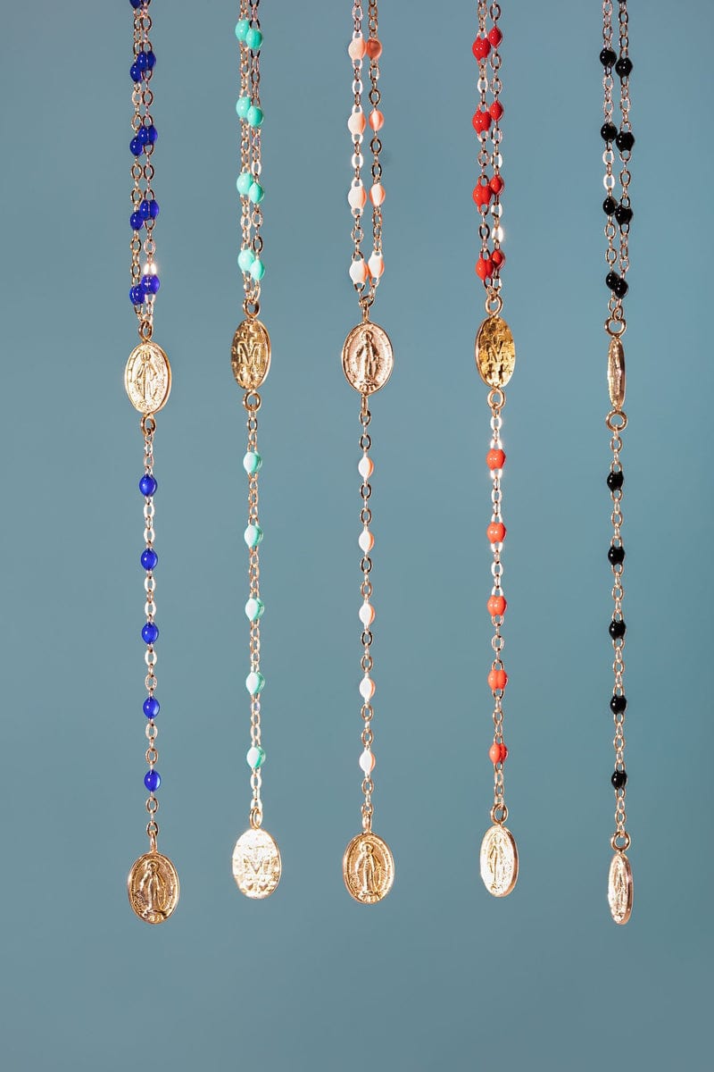 GIGI CLOZEAU-Madone Charm Classic Rosary Gigi Necklace - 16.5in - Sky-ROSE GOLD/SKY