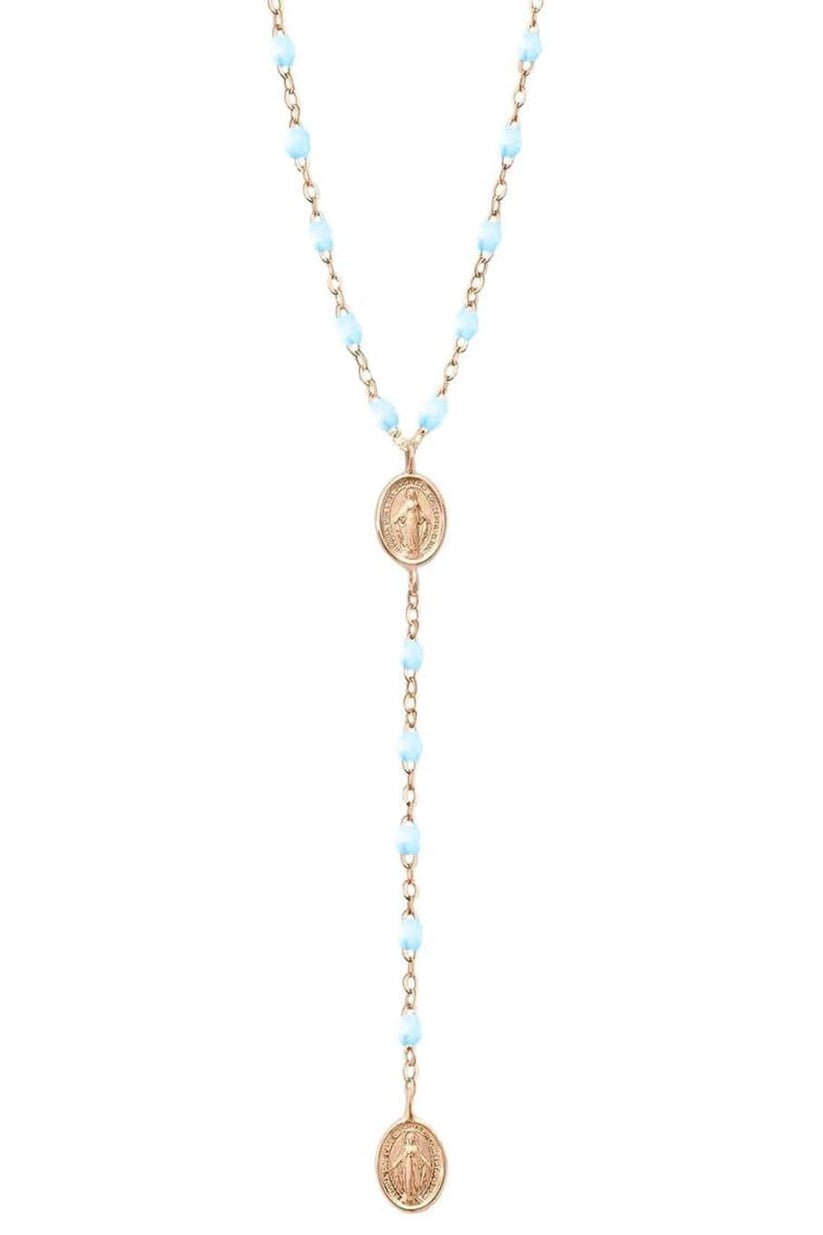 GIGI CLOZEAU-Madone Charm Classic Rosary Gigi Necklace - 16.5in - Sky-ROSE GOLD/SKY