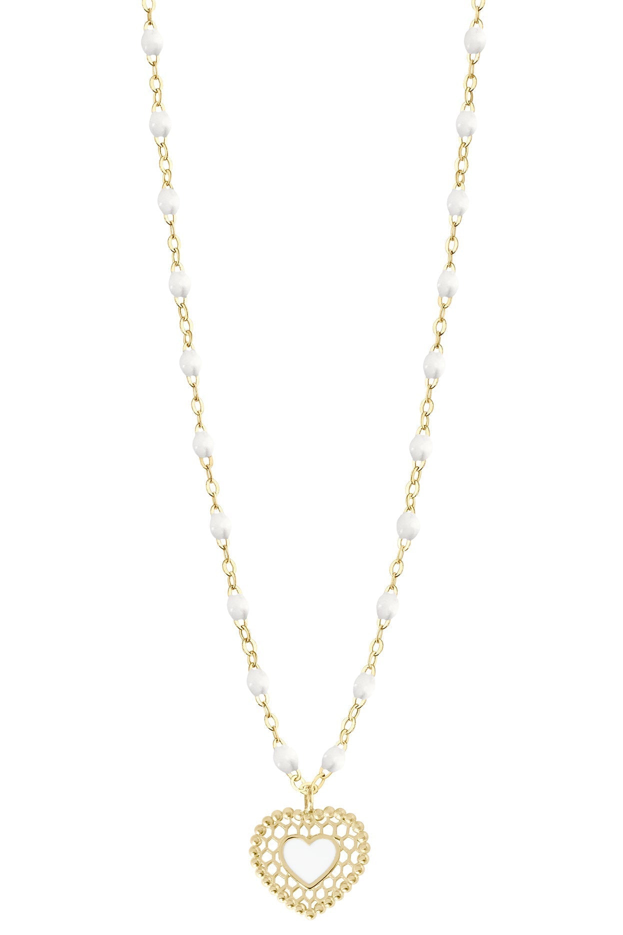 GIGI CLOZEAU-Lace Heart Necklace - 16.5in - White-WHITE/YELLOW GOLD