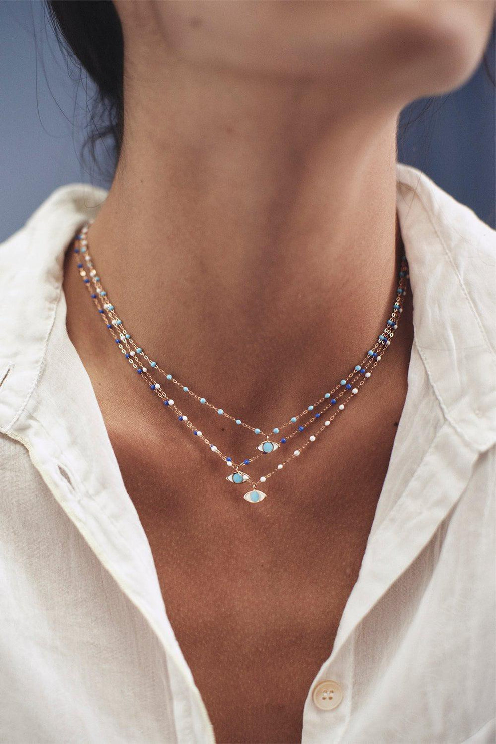 Classic Gigi Eye Necklace - 16.5in - Baby Blue | GIGI  display picture 1