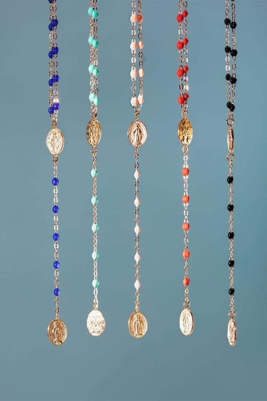 GIGI CLOZEAU-Madone Charm Classic Rosary Gigi Necklace - 16.5in - Sky-YG/SKY