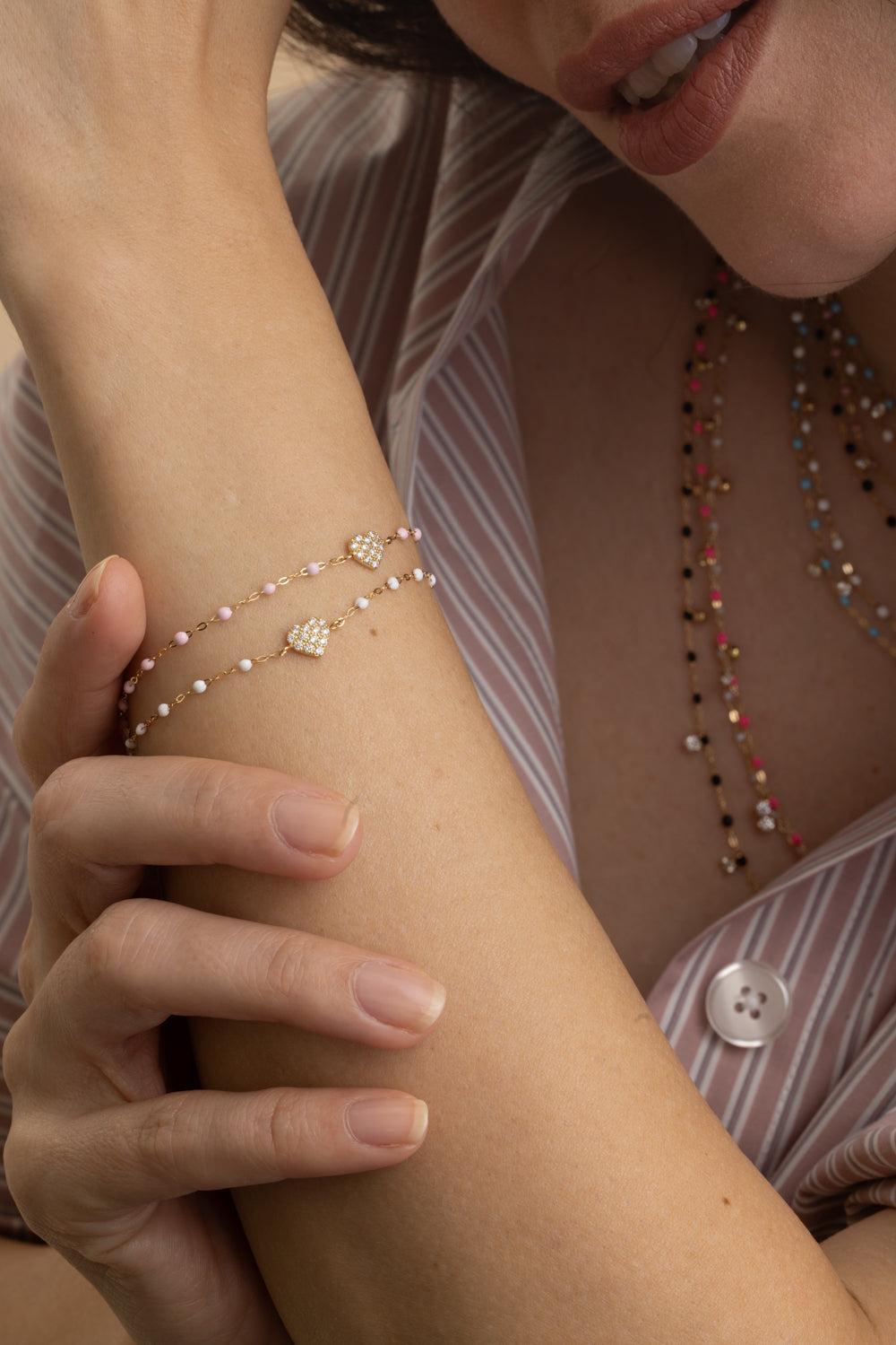 Diamond Baby Pink Classic In Love Bracelet - Yellow Gold-BABY PINK-6.7-JEWELRYFINE JEWELBRACELET O-GIGI CLOZEAU