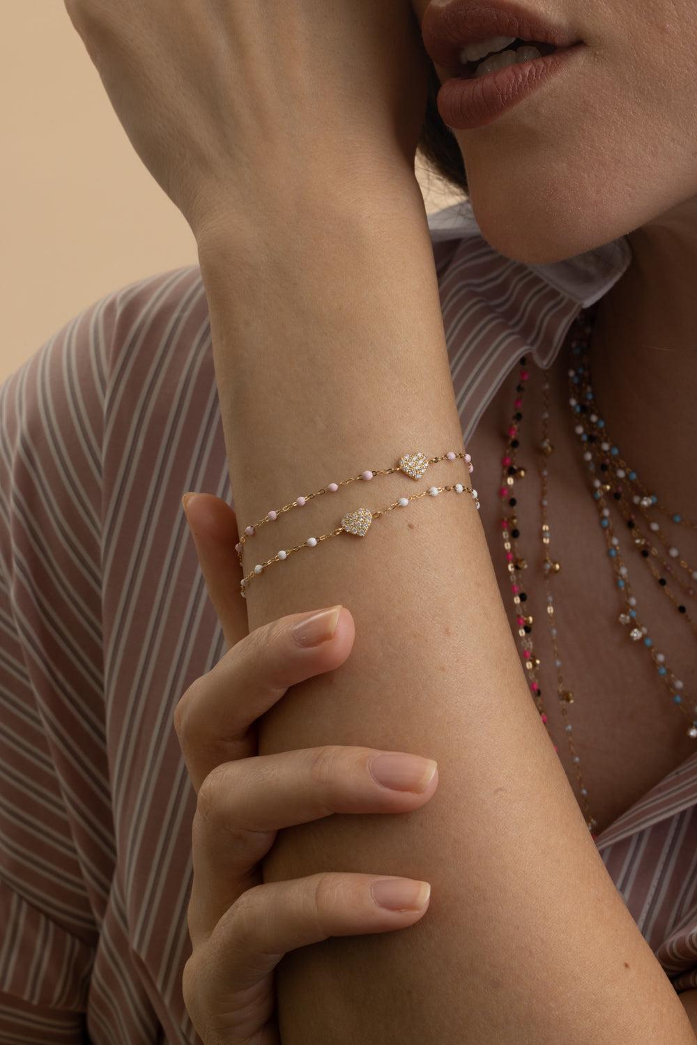 Diamond Baby Pink Classic In Love Bracelet - Yellow Gold-BABY PINK-6.7-JEWELRYFINE JEWELBRACELET O-GIGI CLOZEAU