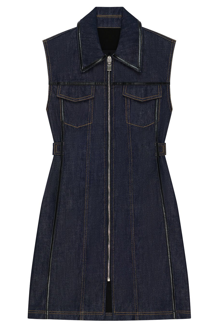 GIVENCHY-Sleeveless Zip Front Denim Dress-