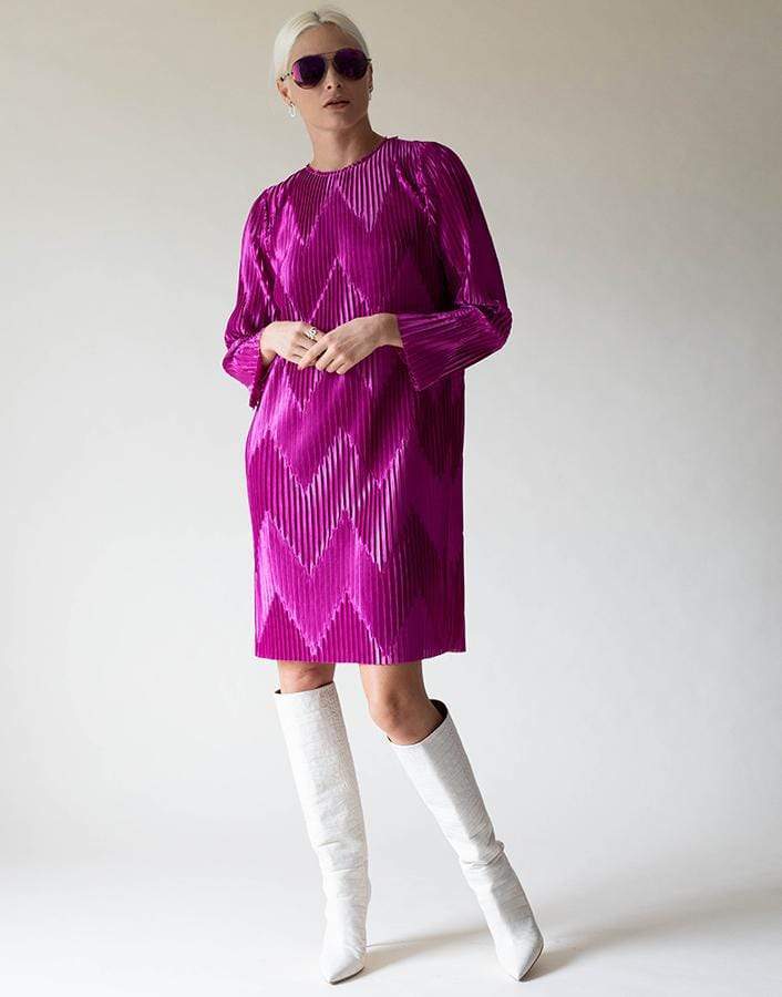 GIVENCHY-Long Sleeve Plisse Dress-PINK