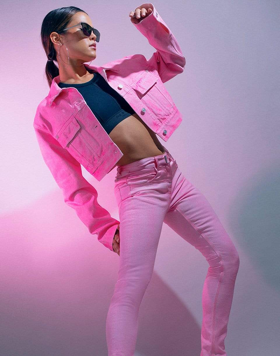 GIVENCHY-Candy Pink Stretch Glitter Denim Pant-