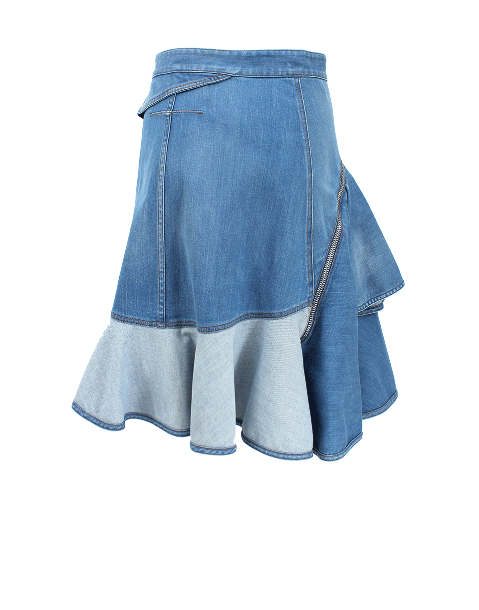 GIVENCHY-Ruffle Front Denim Zip Skirt-LT BLUE