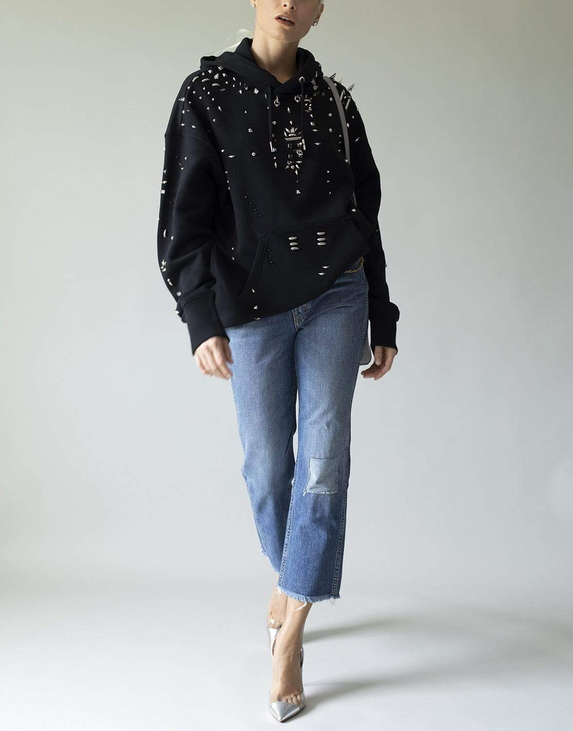 GIVENCHY-Black Oversized Metallic Stud Hoodie-