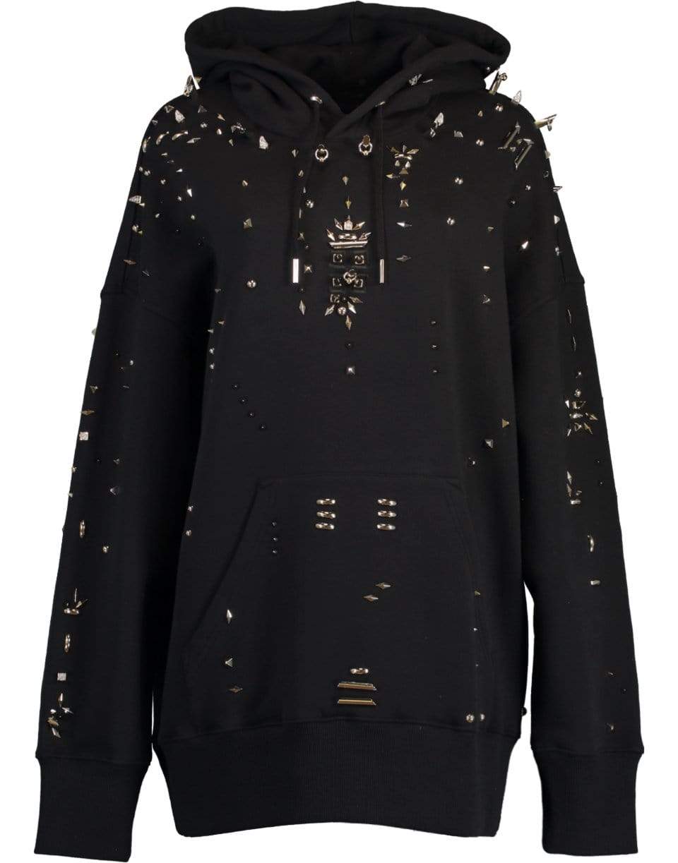 GIVENCHY-Black Oversized Metallic Stud Hoodie-