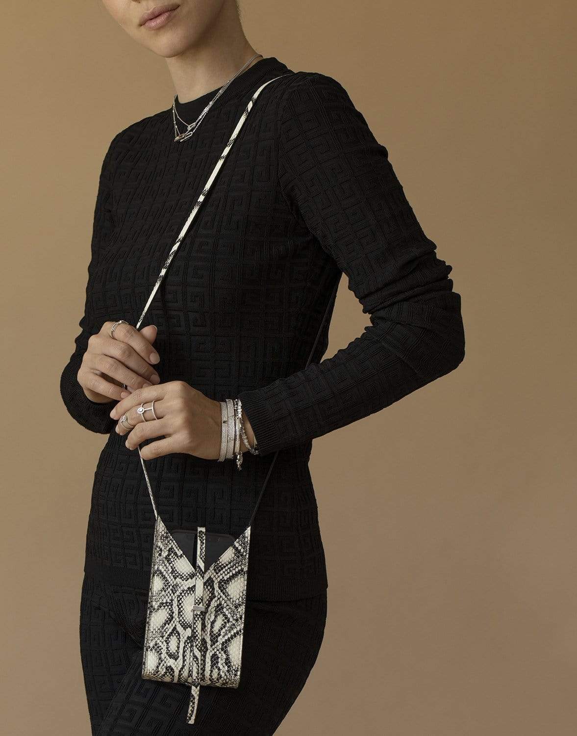 GIVENCHY-Snake Print Cutout Phone Pouch Shoulder Bag-BLK/WHT