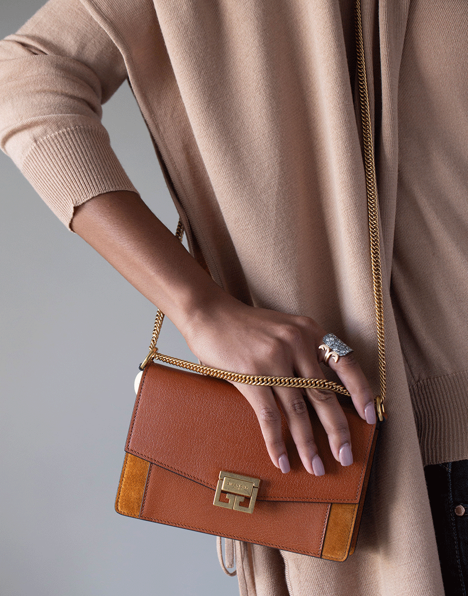 GIVENCHY-Chestnut Bicolor Mini GV3 Bag-CHESTNUT