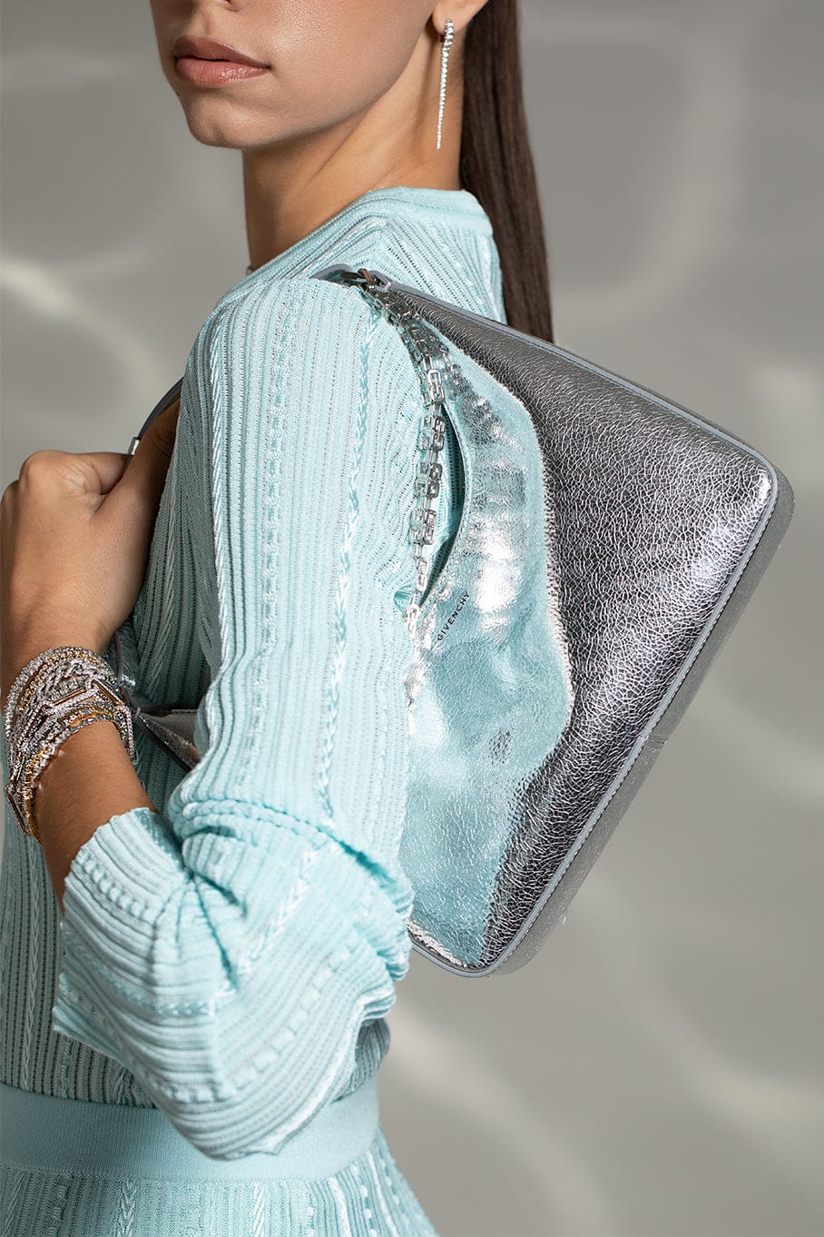 GIVENCHY-Small Moon Cut Out Hobo Bag-SILVERY