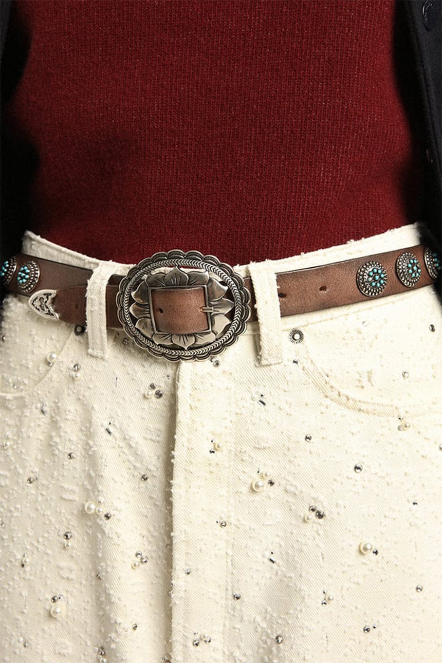 GOLDEN GOOSE-Belt Sunflowers Washed Leather-
