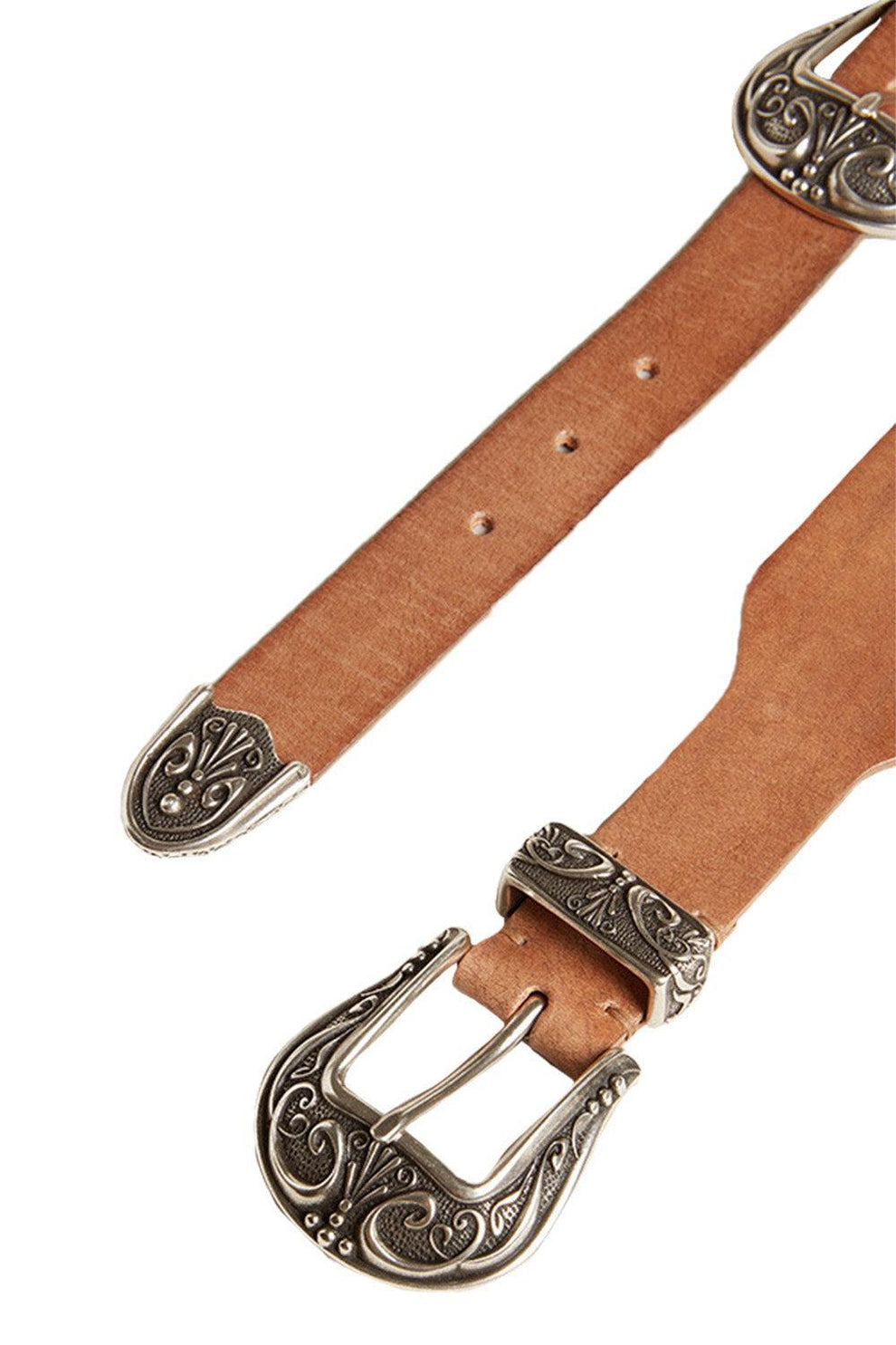 Double Buckle Washed Leather Belt - Sand | GOLDEN GOOSE  display picture 2