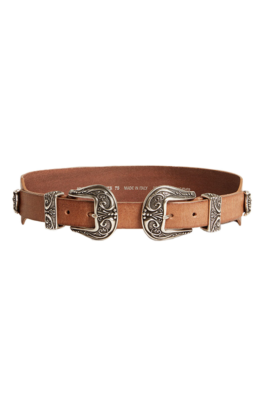 Double Buckle Washed Leather Belt - Sand-SAND-70-ACCESSORIEBELTS-GOLDEN GOOSE