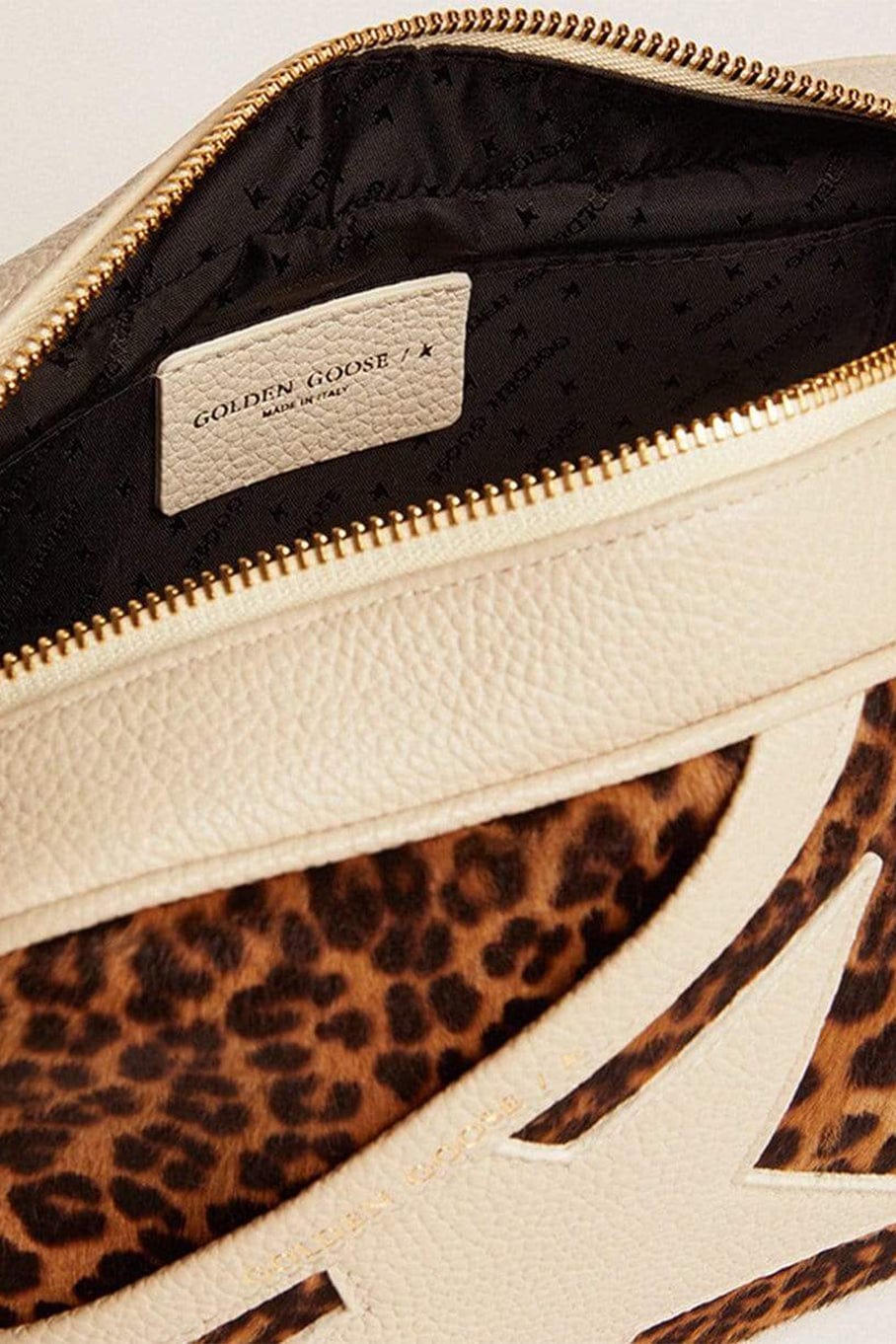 GOLDEN GOOSE-Star Bag Pony Leo Front Panel-WHT/BRN